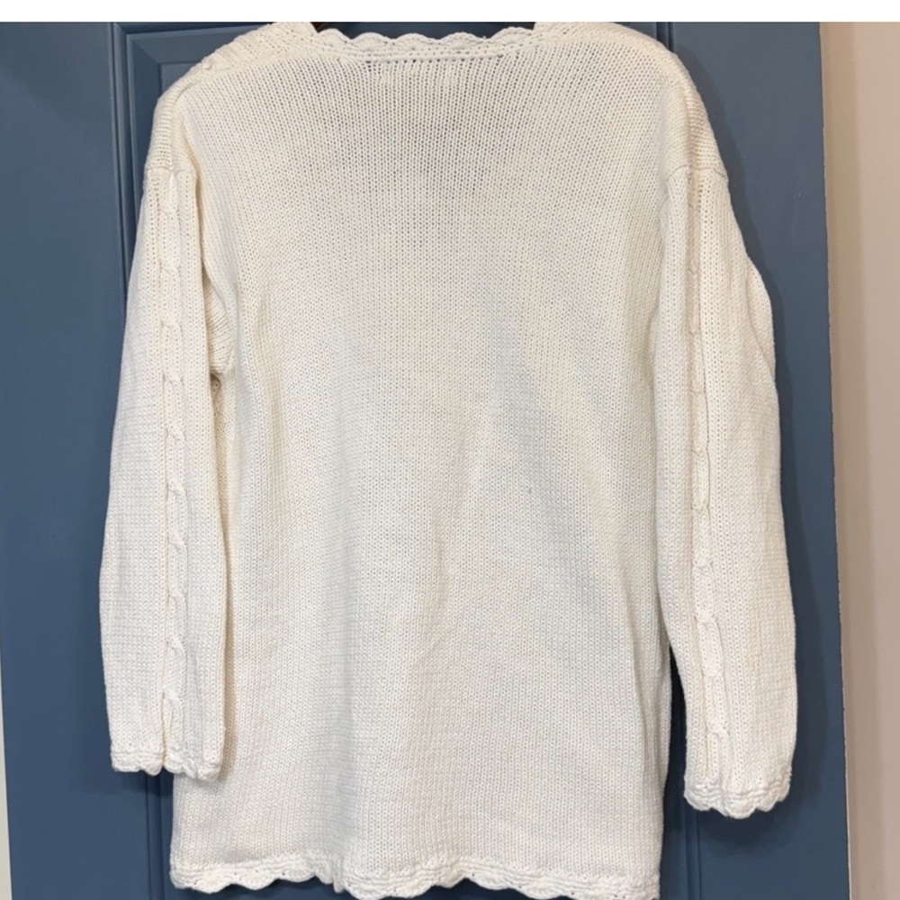 Cottagecore Knit Cardigan Cream Floral Appliqué Textured Sweater Boho M - Picture 3 of 5